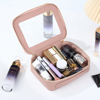 Sac de maquillage transparent en cuir PU imperméable avec fermeture éclair, grand sac de voyage pour articles de toilette pour femmes, trousse de toilette personnalisée