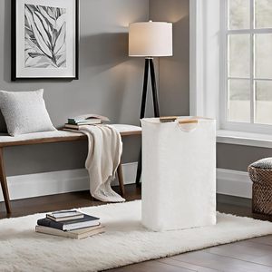 Panier à <span class=keywords><strong>linge</strong></span> en lin et coton <span class=keywords><strong>de</strong></span> grande taille 72L, pliable, avec poignée en bois, pour les vêtements sales, le rangement des jouets - Product Image 4