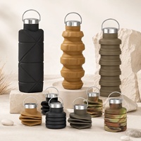 Bouteille d'eau pliable en silicone 500 ml, sans BPA, étanche, moderne, résistante à la chaleur, sans danger pour les aliments, avec mousqueton, pour le sport et les voyages