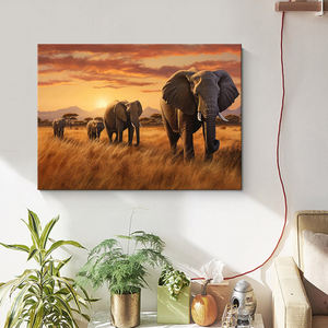 مخصص قماش طباعة الفيل الافريقي لوحة زيتية حيوان غروب الشمس صورة المناظر الطبيعية طباعة غرفة المعيشة جدار الفن الطبيعي - Product Image 5