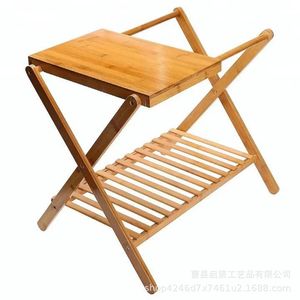 Estante de almacenamiento de bambú plegable de 2 niveles para dormitorio, hotel, casa de huéspedes - Product Image 1