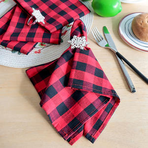 Serviettes en coton à carreaux de Noël, carrées, 100% coton, lavables en machine, linge de table pour la maison, motif rouge et noir - Product Image 4