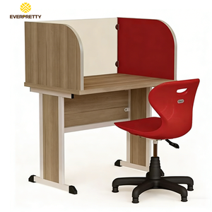 Maßgefertigte Schulbibliotheksmöbel Studierzimmer Holz-Lesetisch mit Kleinem Fach Schüler-Studierkabine und Stuhl-Set - Product Image 1