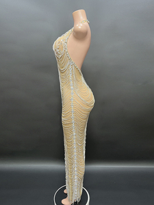 Váy dạ hội đỏ quyến rũ, chất liệu xuyên thấu, cổ sâu chữ V, đính tua rua lấp lánh, kiểu trễ vai, dành cho tiệc tối, thảm đỏ - Product Image 4