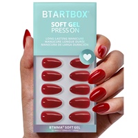 BTArtbox Faux Ongles à Presser en Gel Couleur Unie Rouge, Courts Amande, Gel Souple, Vente en Gros