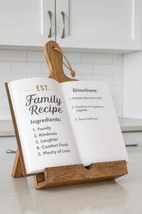 Support de <span class=keywords><strong>livre</strong></span> de cuisine pliable en bois massif et porte-recettes de style planche à découper 11"D <span class=keywords><strong>x</strong></span> 7.5"H pour comptoir de cuisine, marron - Product Image 2