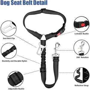 2-en-1 Ceinture de sécurité pour <span class=keywords><strong>chien</strong></span>, appui-tête réglable et réfléchissant, ceinture de sécurité pour animaux de compagnie, attache pour grands, moyens et petits chiens - Product Image 4