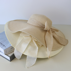 Venta al por mayor de sombreros de paja de ala ancha de alta calidad personalizados de las mujeres Vintage Panamá sombrilla fábrica gran oferta de verano playa Casual a rayas - Product Image 5