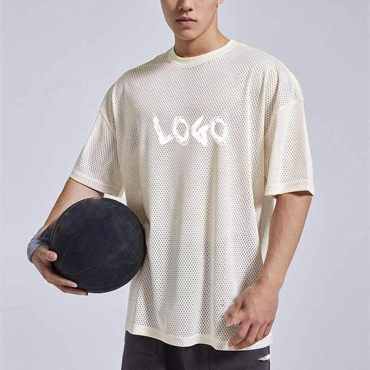 New Design Oversized Mesh T Shirt Drop Shoulder O-neck Blank
