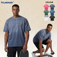 T-shirt Oversize Homme Kuenzi Vintage Délavé à l'Acide Effet Dégradé 250GSM Coton Délavé Minéral Épaules Tombantes Streetwear