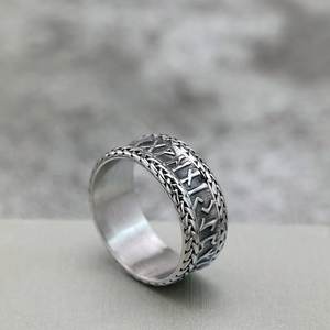 European American Retro Stainless Steel Men's <b>Ring</b> Viking Letter Design Hip Hop Style Fashion Jewelry Gift - Product Image 2