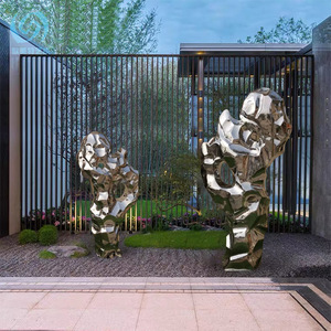 Sculpture abstraite en acier inoxydable pour extérieur, style Pierre de Taihu, avec miroir, pour aménagement paysager, ornement de sol, pour l'immobilier, les hôtels et les clubs - Product Image 2