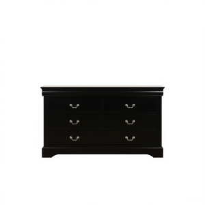 Comò Nero con 6 Cassetti, Design Tradizionale per Camera da Letto, Pannelli in Legno, Autoportante - Product Image 1