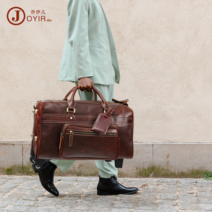 Maleta de cuero Joyir con 4 ruedas, bolsa de viaje de negocios de gran capacidad, estilo retro de color sólido para hombre - Product Image 1