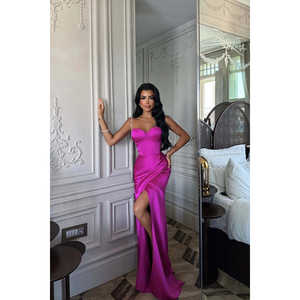 Robe de soirée fuchsia au crochet, col montant, robe de bal à sequins, silhouette trapèze, longue, romantique, pour soirée formelle - Product Image 3