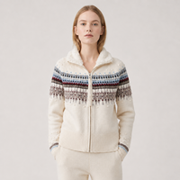 Cardigan en laine mérinos mélangée pour femme, col zippé en polaire jacquard géométrique OEM