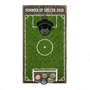 Décapsuleur <span class=keywords><strong>mural</strong></span> pour terrain de football avec récupérateur de bouchons - Décapsuleur en bois sur le thème du football pour bar, débar pour homme et décoration intérieure - Product Image 1