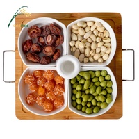 Ensemble d'assiettes en céramique pour les collations et les loisirs avec plateau en bambou