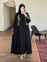 Nouvelle Abaya noire de luxe avec broderie florale dorée, élégante, style Dubaï, pour femmes musulmanes, vente en gros