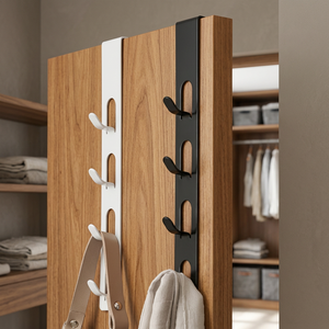 Minimalist Metal Wall Mounted Storage <b>Rack</b> With Double Tier Hooks For <b>Clothing</b> Behind Doors Or On Walls - Product Image 2