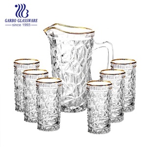 Bộ bình nước, bình rót và ly có viền vàng, bộ ly thu nhỏ, bình đựng nước ép, đồ uống lạnh, bình đựng nước gia dụng - Product Image 1