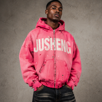 Sweat à capuche personnalisé avec impression délavée à l'acide, fermeture éclair intégrale, design oversize, coton de haute qualité 500 g/m², streetwear automne ODM pour hommes