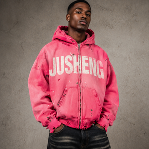 Sweat à capuche personnalisé avec impression délavée à l'acide, fermeture éclair intégrale, design oversize, coton de haute qualité 500 g/m², streetwear automne ODM pour hommes - Product Image 2