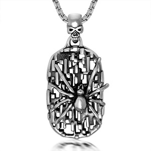 Collar Retro de Acero Inoxidable para Hombre con Colgante de Calavera y Escudo de Araña Hueco SP412 - Product Image 1