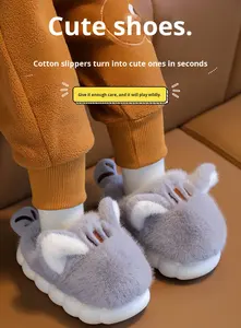 Chaussons en fourrure de <span class=keywords><strong>lapin</strong></span> pour enfants, imprimé animal mignon, chauds, épais, antidérapants, semelle souple, garçons, filles, bébé, chaussures en peluche à enfiler - Product Image 6