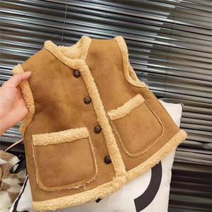Tongxingyuan Kids Winter Vest Khaki Fleece Lined Solid Color Outerwear For Girls And Boys - Product Image 1
