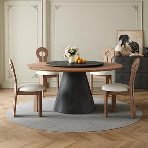 Table à manger ronde vintage en <span class=keywords><strong>bois</strong></span> avec plateau tournant en dalle de roche, design minimaliste antique, mobilier de salle à manger pour petits appartements - Product Image 2