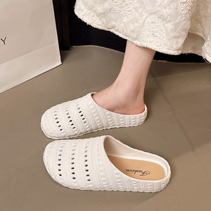 Sandalias Tiyo transpirables de punta cerrada para mujer, de verano, con suela suave hueca, antideslizantes, planas, de color sólido, tejidas, de PU calado. - Product Image 3