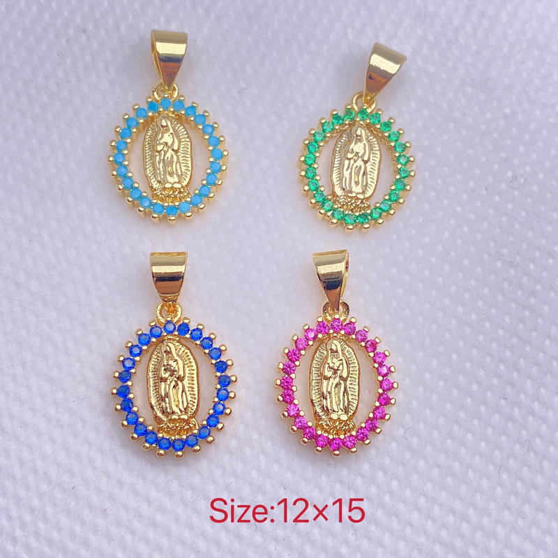 Wholesale 18K Gold Plated CZ Virgin Mary Pendant Colorful Zircon