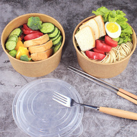 Wegwerp ronde kraftpapieren saladekom, oliewerend, voor afhaal, fruitverpakking met aangepast logo