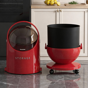 Poubelle de rangement Y Storage ronde 20L à roulettes avec couvercle rabattable pour usage intérieur, salon, chambre, design haut de gamme - Product Image 5