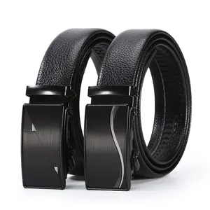 Custom Designed PU Leather Men Belt Commercial Sash Straps Classic Business Black Belt Adjustable Automatic Buckle Belt