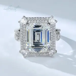 Silver 925 Original 8 Carat Brilliant Emerald Cut Diamond Test Past D Color Moissanite Wedding Ring for Women Custom Jewelry