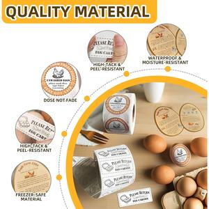 Lot d'autocollants pour œufs frais de la ferme, comprenant des cartes d'instructions, autocollants ronds non lavés pour œufs fraîchement pondus, autocollants rectangulaires pour cartons - Product Image 3