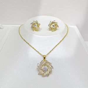 OEM plata 925 silver flower zircon gift jewelry set women cz fancy bridal western beautiful 14k gold <b>necklace</b> and earring set - Product Image 5