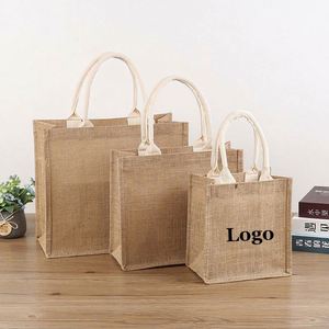 Bolsas de Compras Reutilizables Ecológicas con Logotipo Personalizado, Bolsas de Regalo de Algodón Reciclado con Asas, Bolsa de Yute para Bodas - Product Image 1