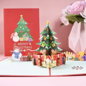 圣诞快乐卡片圣诞树冬季礼品3D弹出式卡片圣诞装饰贴纸激光切割新年贺卡
