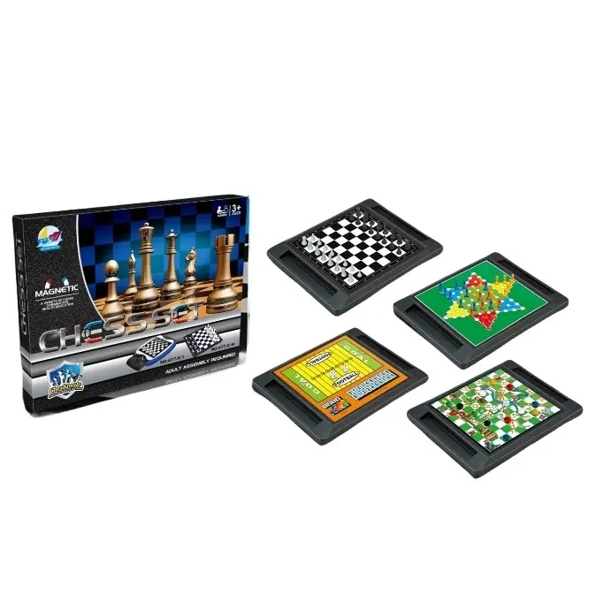 Mini 4 Em 1 Magnetic Chess Checker Board Game Para Crianças E Adultos
