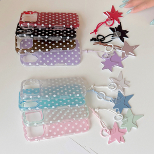 Cover per iPhone 18 Pro Max 17 16 15 con design coreano INS, trasparente a pois con catena a stella, custodia rigida posteriore - Product Image 1