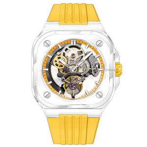 Montre automatique squelette de luxe pour homme au design tendance ODM, logo personnalisé, cadran carré ajouré, montres mécaniques OEM - Product Image 5