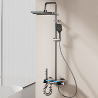 Ensemble de douche en aluminium massif avec affichage numérique, touches de piano et éclairage d'ambiance LED, pour salle de bain avec pommeau de douche effet pluie