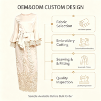 Ensemble de robes musulmanes personnalisées avec dentelle, style malaisien, manches cloche et peplum, Baju Kebaya, Baju Kurung