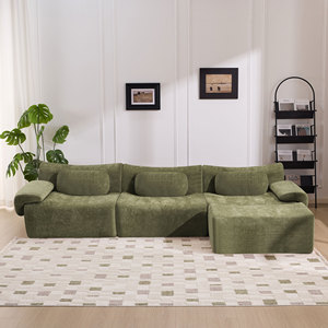 Modern Three Seat Vacuum Pack Carton L Shape Boneless Settee Large Sectional Sofa with Footrest Cozy Chenille Fabric <b>Cloud</b> Couch - Product Image 1