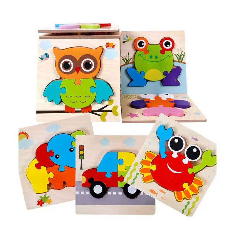 Schlussverkauf Montessori pädagogisches Holzspielzeug für Kinder Eulen 3D-Puzzles für Kleinkinder Baby Unterricht Baby Holzpuzzle L1 A