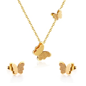 Parure de bijoux de mariée avec pendentif papillon, ensemble de bijoux en or de Dubaï, parure de bijoux de mariage - Product Image 2