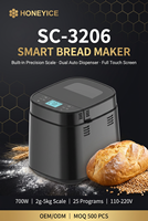 Mesin Pembuat Roti Pintar dengan Timbangan, Timer Tunda 15 Jam, Dispenser Otomatis Ganda, Layar Sentuh, 700W, 25 Program, untuk Rumah